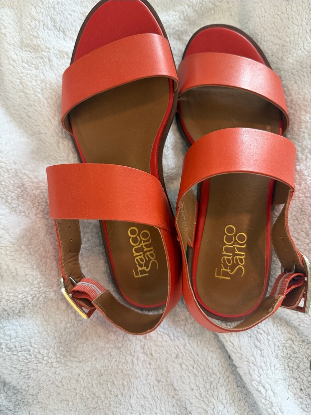 Franco Sarto Orange Leather Double-Strap Slingback Sandals